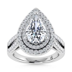 14K White Gold Lab Grown Diamond 3 7/8 Ct.Tw. Pear Shape Fashion Ring (IGI Certfied Center 3ct)