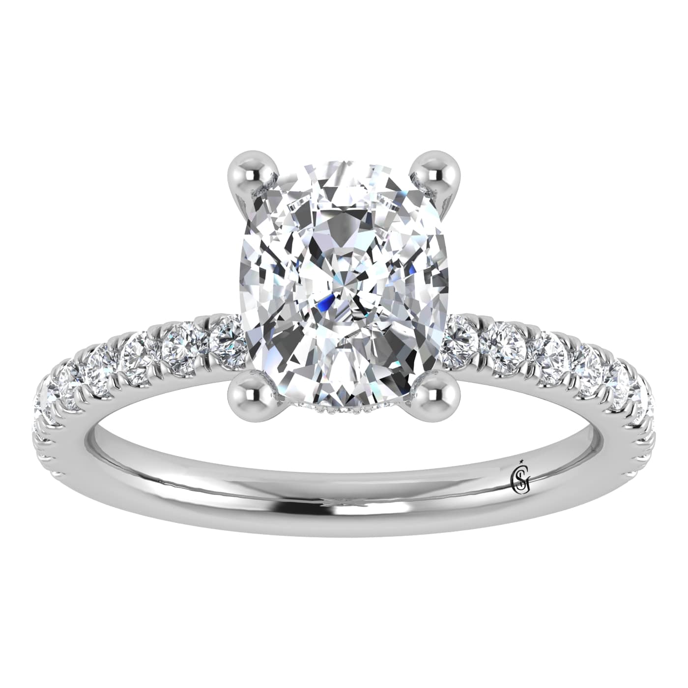 14K White Gold Lab Grown Diamond 3 3/8 Ct.Tw. IGI Certified Elongated Cushion Engagement Ring (Center 3CT)