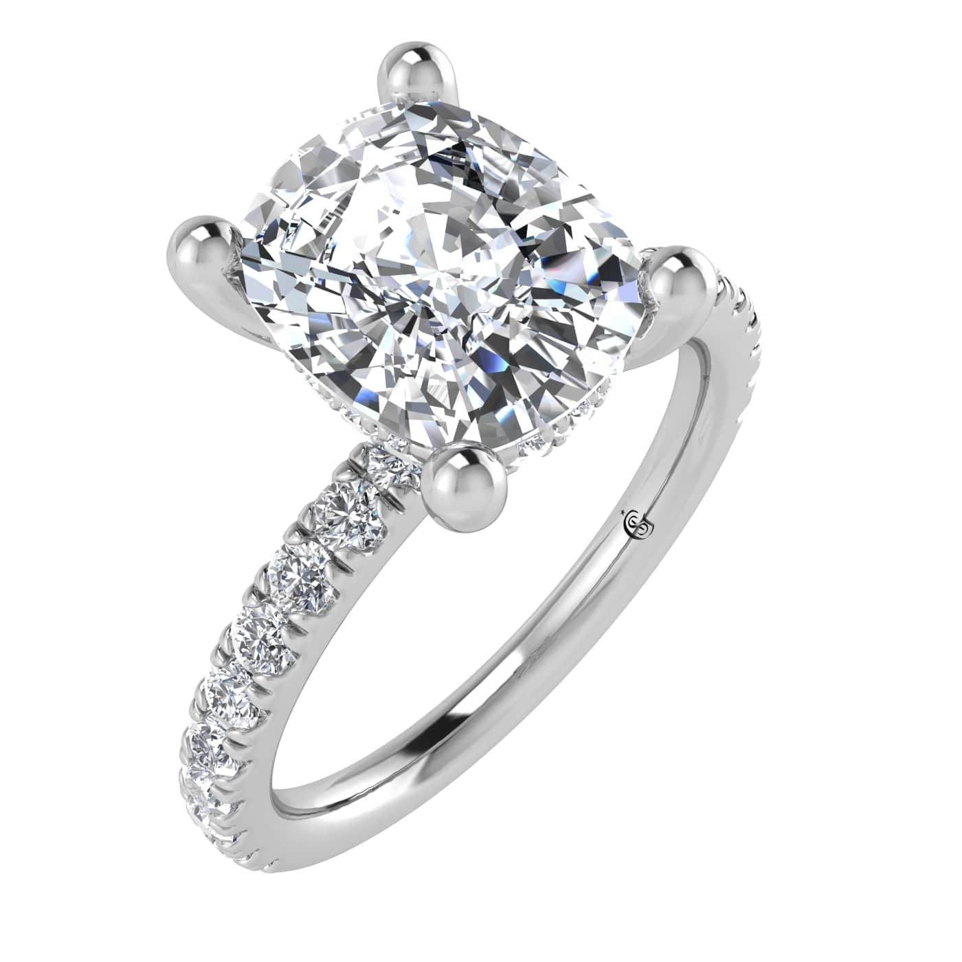 14K White Gold Lab Grown Diamond 3 3/8 Ct.Tw. IGI Certified Elongated Cushion Engagement Ring (Center 3CT)