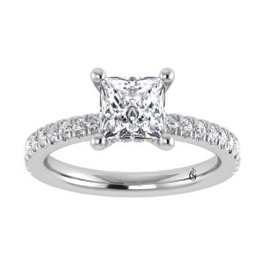 14K White Gold Lab Grown Diamond 2 3/8 Ct.Tw. Princess Shape Halo IGI Certified Engagement Ring (IGI Certfied Center 3ct)