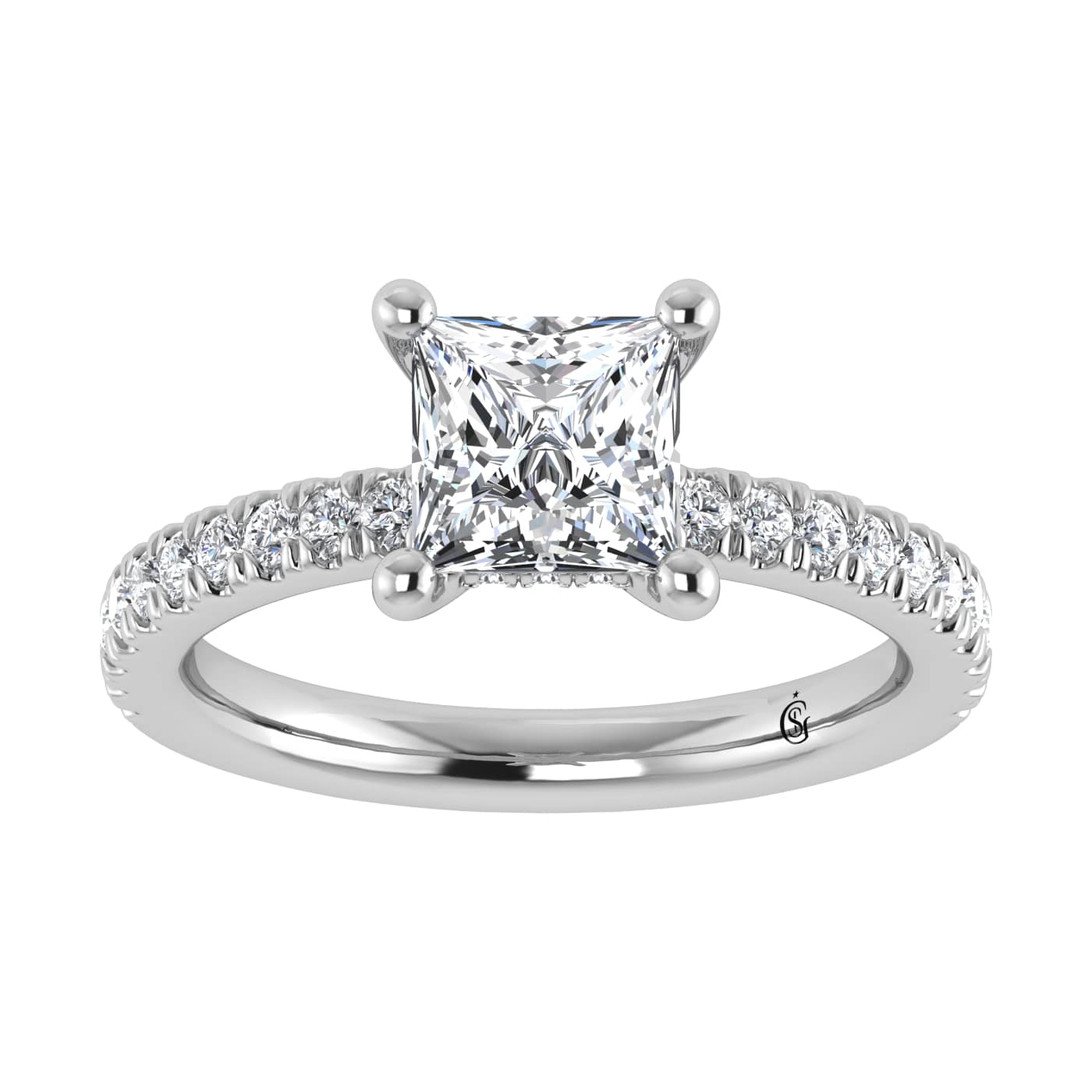 14K White Gold Lab Grown Diamond 2 3/8 Ct.Tw. Princess Shape Halo IGI Certified Engagement Ring (IGI Certfied Center 3ct)