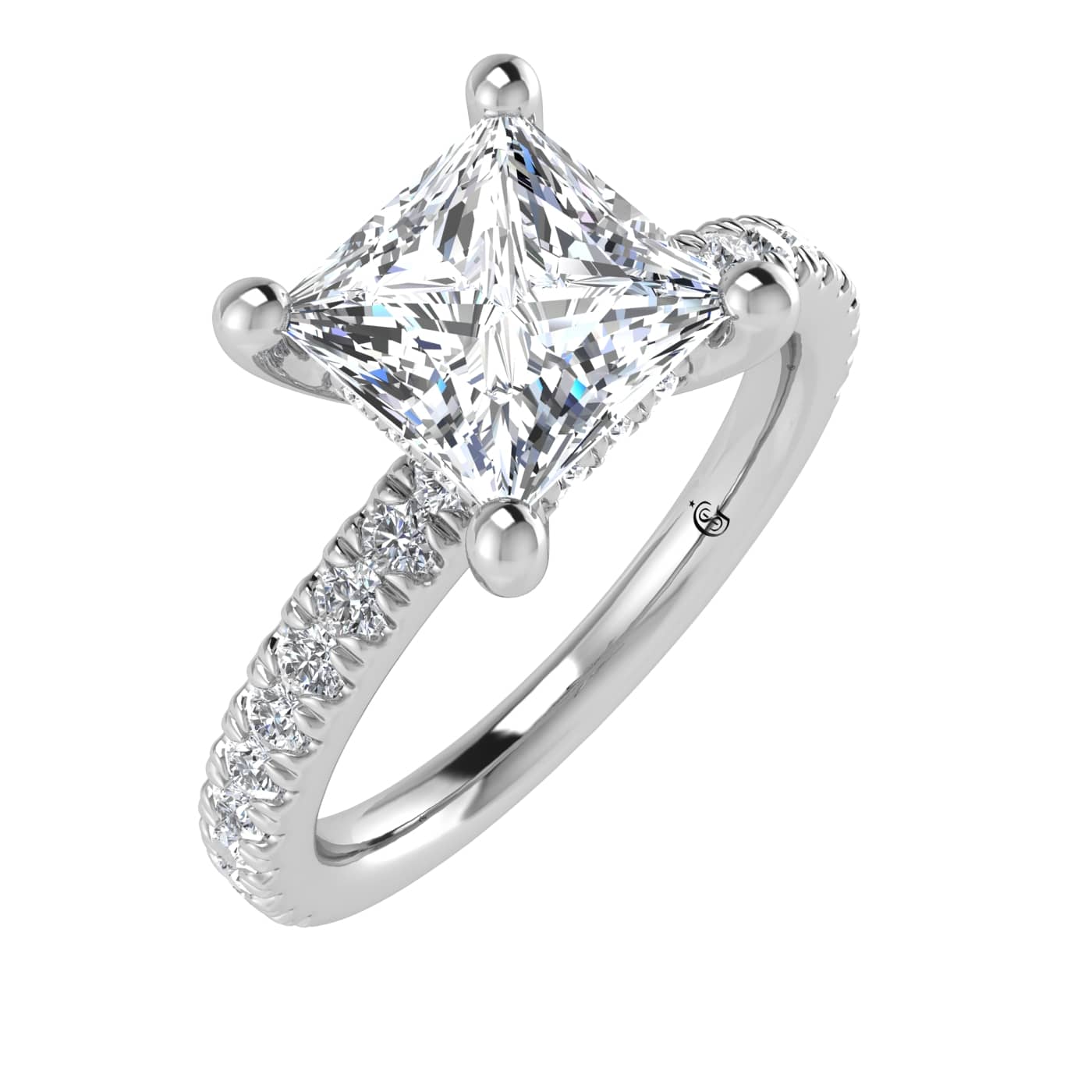 14K White Gold Lab Grown Diamond 2 3/8 Ct.Tw. Princess Shape Halo IGI Certified Engagement Ring (IGI Certfied Center 3ct)
