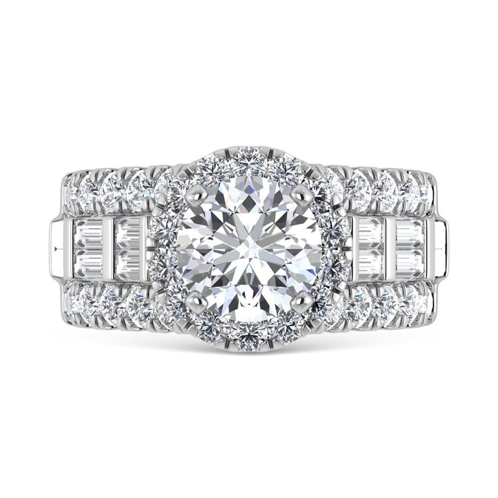 14K White Gold Lab Grown Diamond 4 ct.tw. Round Shape Engagement Ring (IGI Certified Center 2ct)