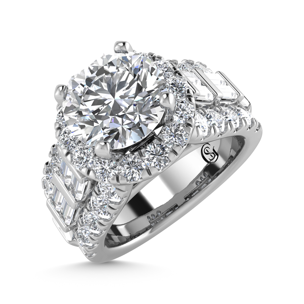 14K White Gold Lab Grown Diamond 4 ct.tw. Round Shape Engagement Ring (IGI Certified Center 2ct)