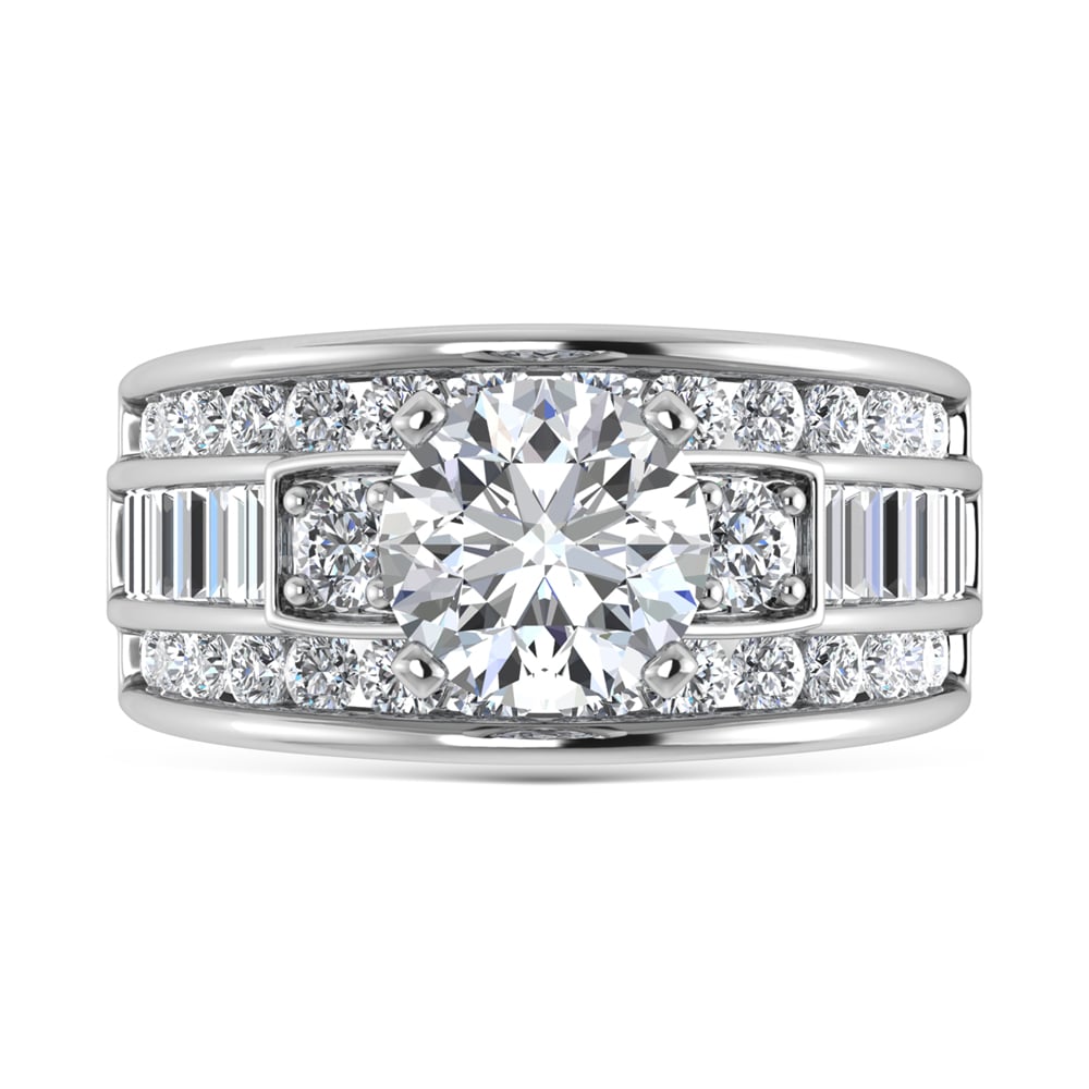 14K White Gold Lab Grown Diamond 5 ct.tw. Round Shape Engagement Ring (IGI Certified Center 3ct)