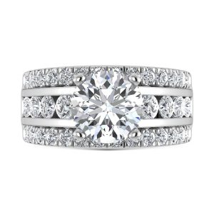 14K White Gold Lab Grown Diamond 5 ct.tw. Round Shape Engagement Ring (IGI Certified Center 3ct)