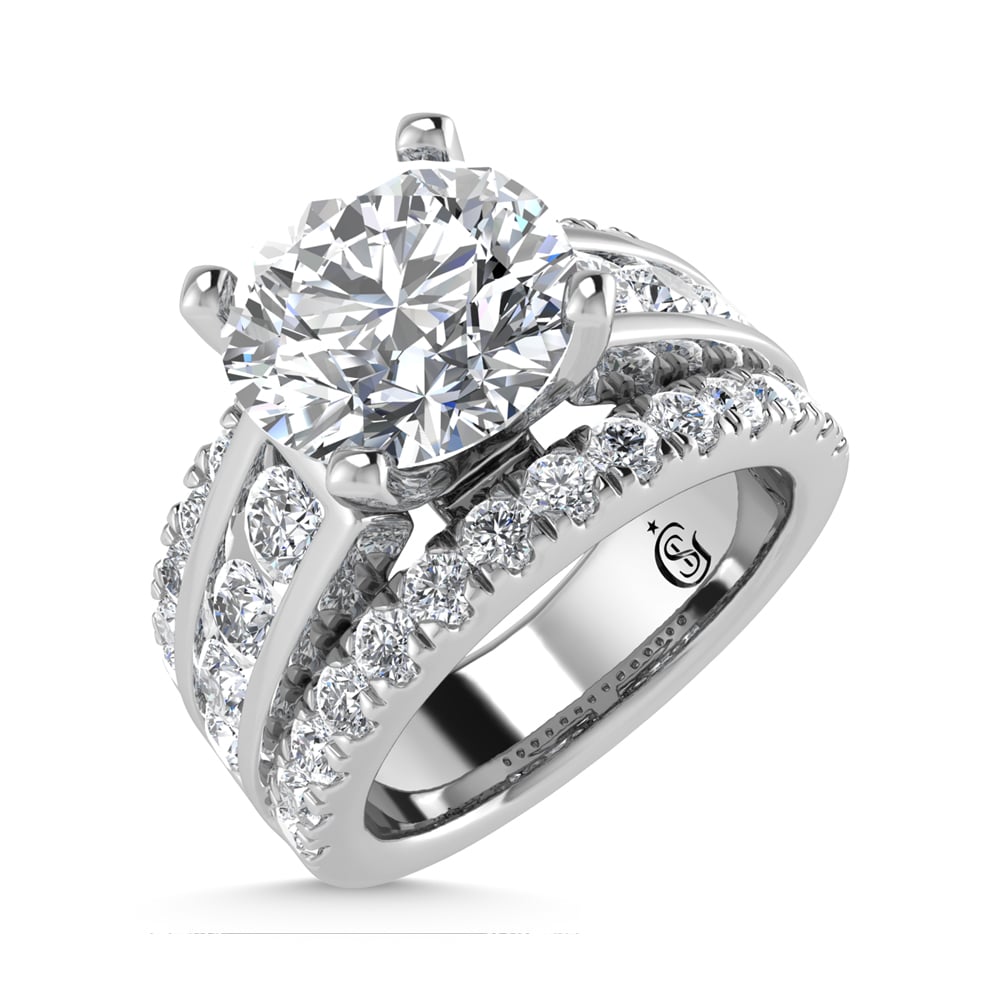 14K White Gold Lab Grown Diamond 5 ct.tw. Round Shape Engagement Ring (IGI Certified Center 3ct)