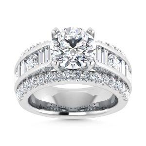 14K White Gold Lab Grown Diamond 5 1/8 Ct.Tw. Emerald Shape Engagement Ring (IGI Certified Center 3ct)