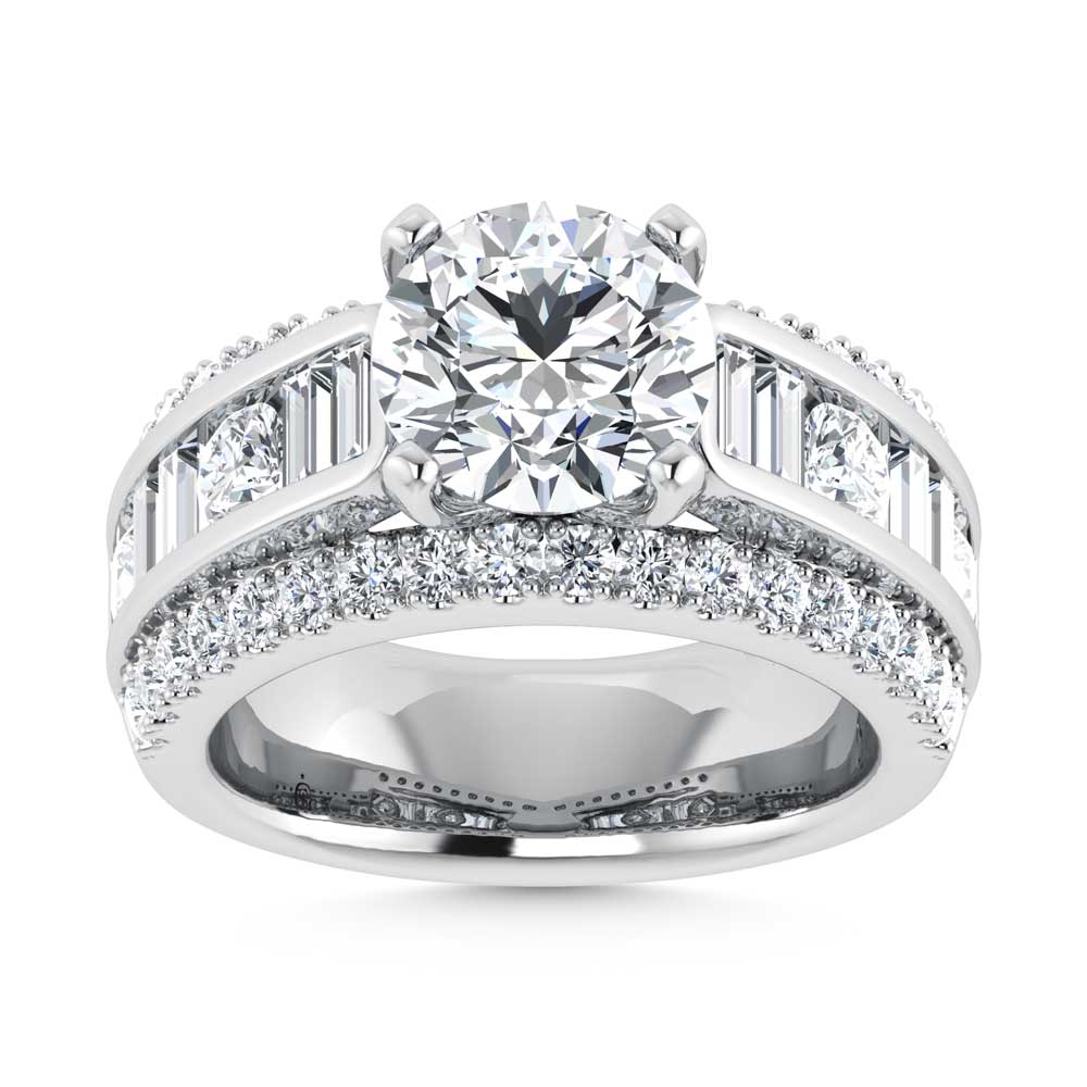 14K White Gold Lab Grown Diamond 5 1/8 Ct.Tw. Emerald Shape Engagement Ring (IGI Certified Center 3ct)