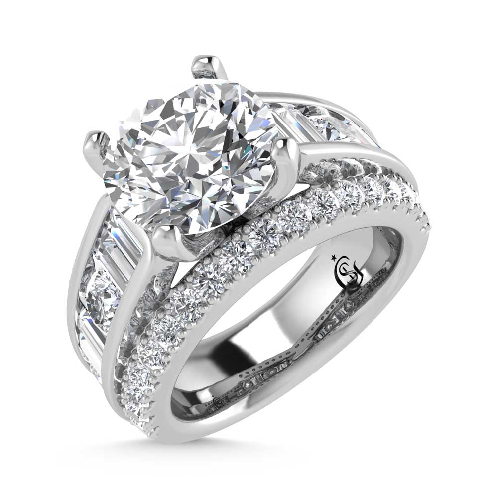 14K White Gold Lab Grown Diamond 5 1/8 Ct.Tw. Emerald Shape Engagement Ring (IGI Certified Center 3ct)