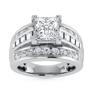 10K White Gold Lab Grown Diamond 3 7/8 ct.Tw. Princess Shape Engagement Ring (IGI Certified Center 3ct)