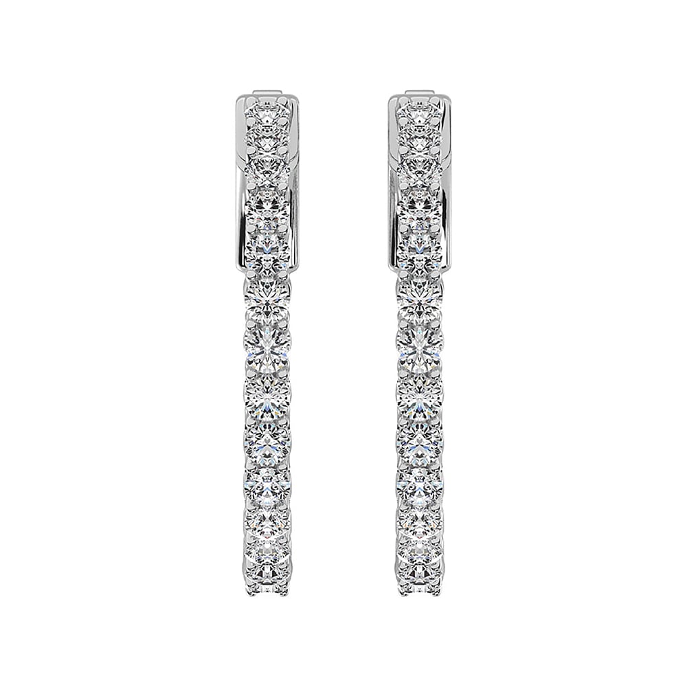 14K White Gold Lab Grown Diamond 2 Ct.Tw. In and Out Hoop Earrings (3/4 inches)