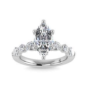 14K White Gold Lab Grown Diamond 2 5/8 Ct.Tw. Marquise & Round Engagement Ring (IGI Certified Center 2ct)