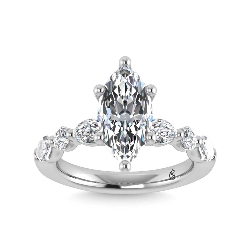 14K White Gold Lab Grown Diamond 2 5/8 Ct.Tw. Marquise & Round Engagement Ring (IGI Certified Center 2ct)