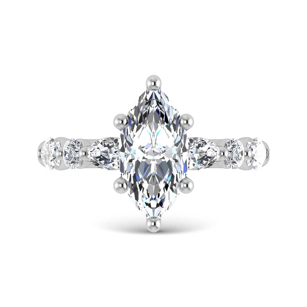 14K White Gold Lab Grown Diamond 2 5/8 Ct.Tw. Marquise & Round Engagement Ring (IGI Certified Center 2ct)
