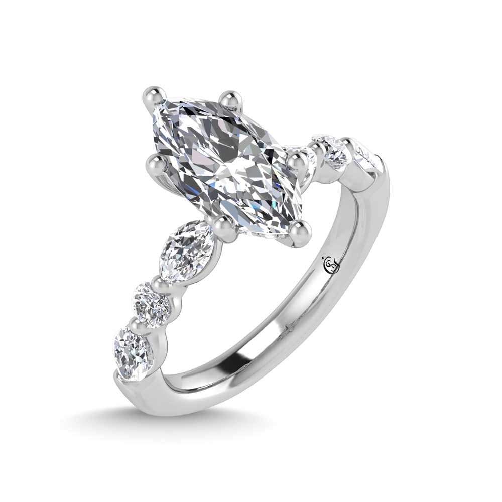 14K White Gold Lab Grown Diamond 2 5/8 Ct.Tw. Marquise & Round Engagement Ring (IGI Certified Center 2ct)