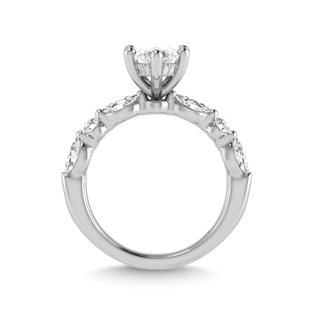 14K White Gold Lab Grown Diamond 2 5/8 Ct.Tw. Marquise & Round Engagement Ring (IGI Certified Center 2ct)