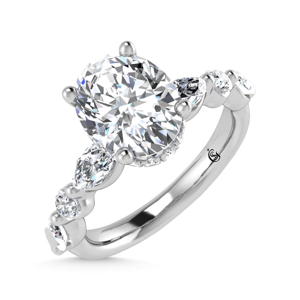 14K White Gold Lab Grown Diamond 2 5/8 Ct.Tw. Marquise and Round Shape Halo Engagement Ring (IGI Certified Center 2ct)