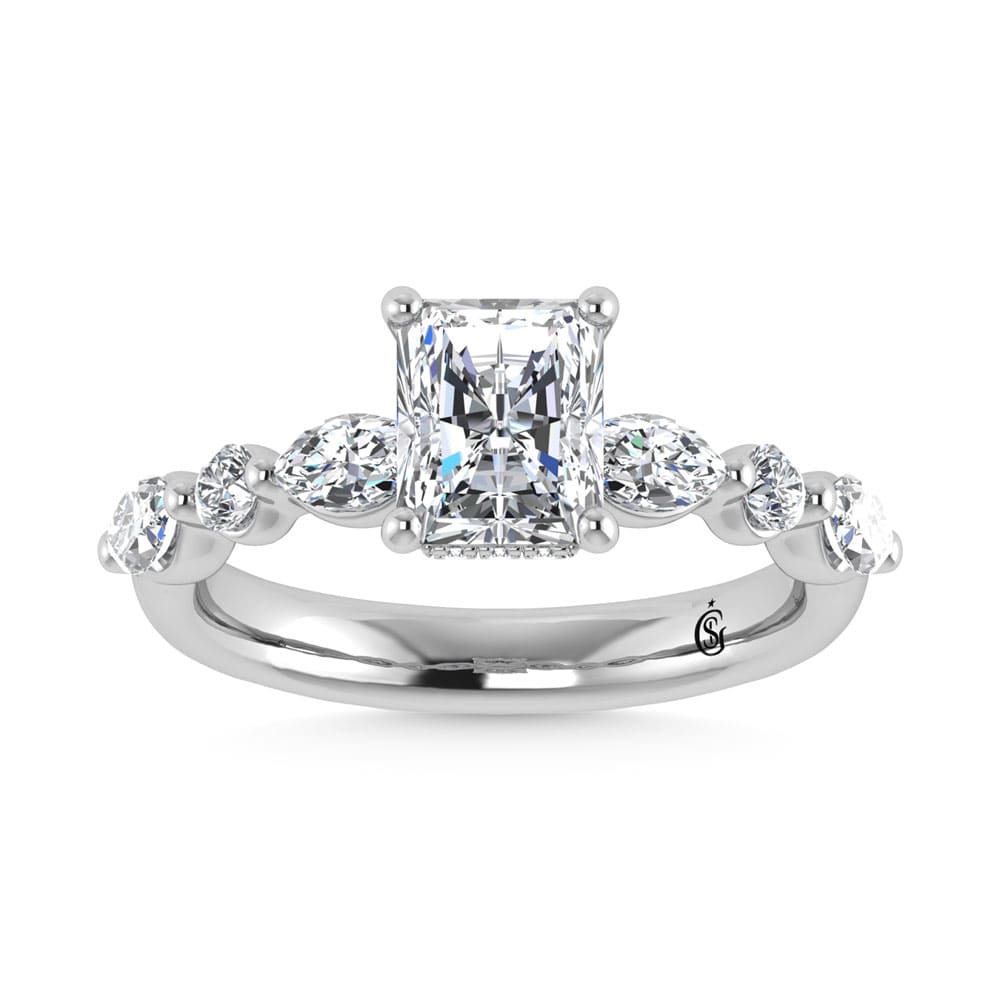 14K White Gold Lab Grown Diamond 2 5/8 Ct.Tw. Marquise and Round Shape Halo Engagement Ring ((IGI Certified Center 2ct)