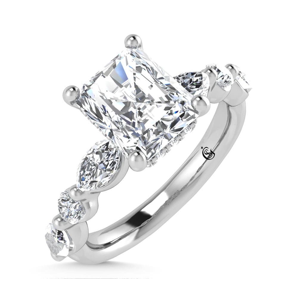 14K White Gold Lab Grown Diamond 2 5/8 Ct.Tw. Marquise and Round Shape Halo Engagement Ring ((IGI Certified Center 2ct)