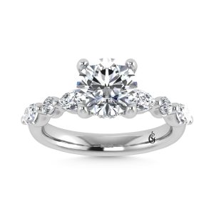 14K White Gold Lab Grown Diamond 2 5/8 Ct.Tw. Marquise and Round Shape Halo Engagement Ring (IGI Certified Center 2ct)