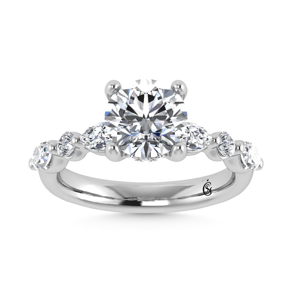 14K White Gold Lab Grown Diamond 2 5/8 Ct.Tw. Marquise and Round Shape Halo Engagement Ring (IGI Certified Center 2ct)