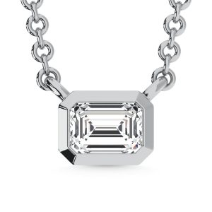 10K White Gold Lab Grown Diamond 1/6 Ct.Tw. Emerald Shape Solitaire Necklace