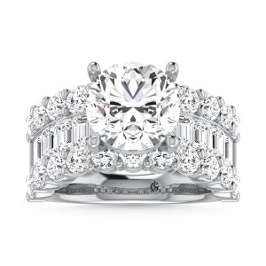 14K White Gold Lab Grown Diamond 8 1/5  Ct.Tw. Round and Emerald Band