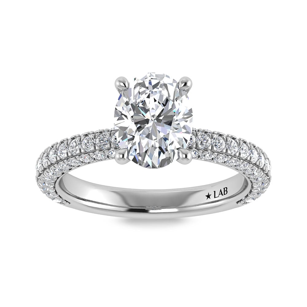 14K White Gold Lab Grown Diamond 3 Ct.Tw. Oval Shape Halo Engagement Ring (IGI Certified Center 2ct)