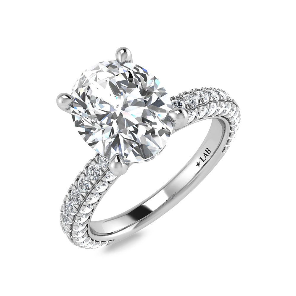 14K White Gold Lab Grown Diamond 3 Ct.Tw. Oval Shape Halo Engagement Ring (IGI Certified Center 2ct)