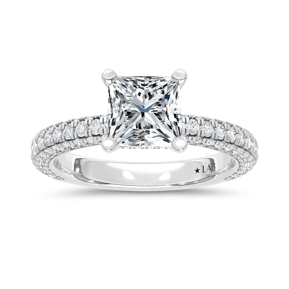 14K White Gold Lab Grown Diamond 3 Ct.Tw. Princess Shape Halo Engagement Ring (IGI Certified Center 2ct)