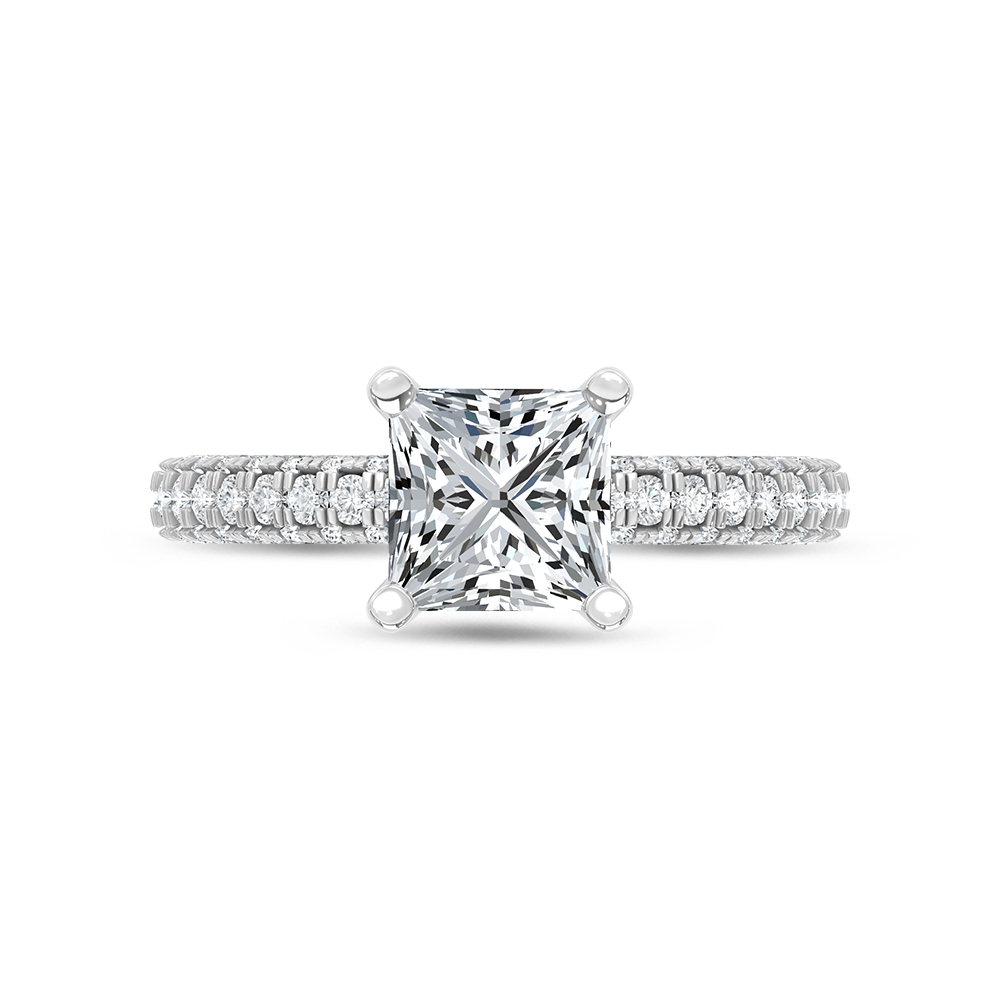 14K White Gold Lab Grown Diamond 3 Ct.Tw. Princess Shape Halo Engagement Ring (IGI Certified Center 2ct)