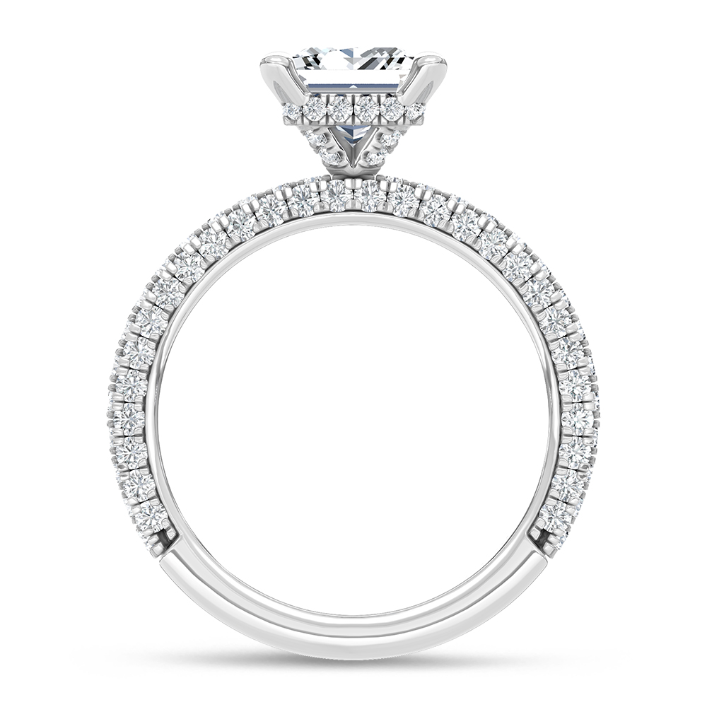 14K White Gold Lab Grown Diamond 3 Ct.Tw. Princess Shape Halo Engagement Ring (IGI Certified Center 2ct)
