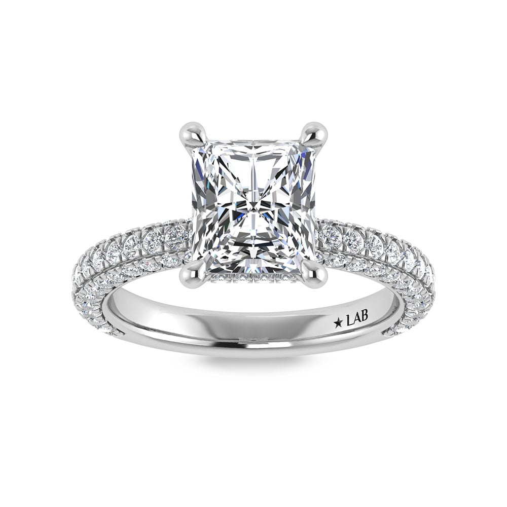 14K White Gold Lab Grown Diamond 4 Ct.Tw. Radiant Shape Halo Engagement Ring (IGI Certified Center 3ct)