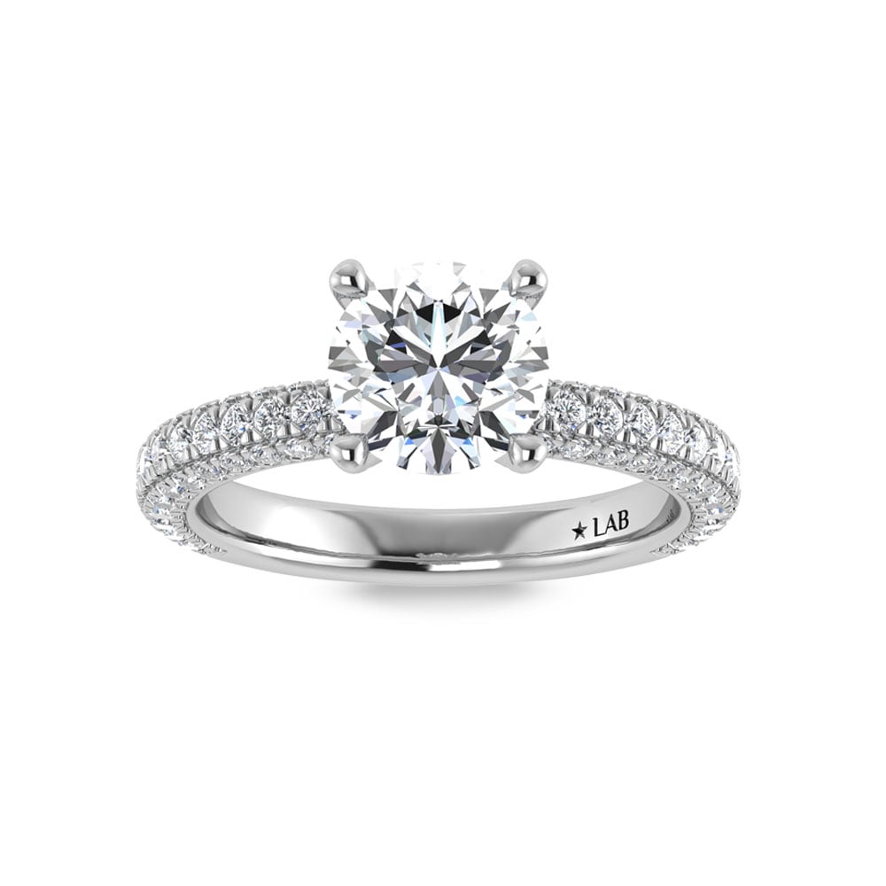 14K White Gold Lab Grown Diamond 3 Ct.Tw. Round Shape Halo Engagement Ring (IGI Certified Center 2ct)
