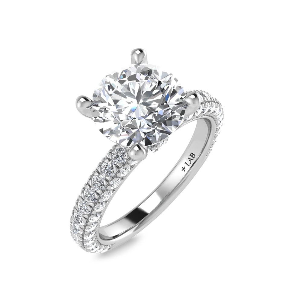 14K White Gold Lab Grown Diamond 3 Ct.Tw. Round Shape Halo Engagement Ring (IGI Certified Center 2ct)
