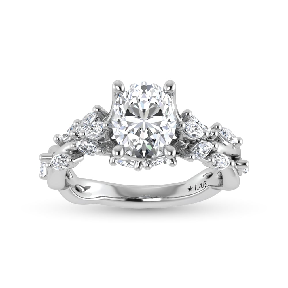 14K White Gold Lab Grown Diamond 2 1/2 Ct.Tw. Oval Shape Engagement Ring (IGI Certified Center 2ct)