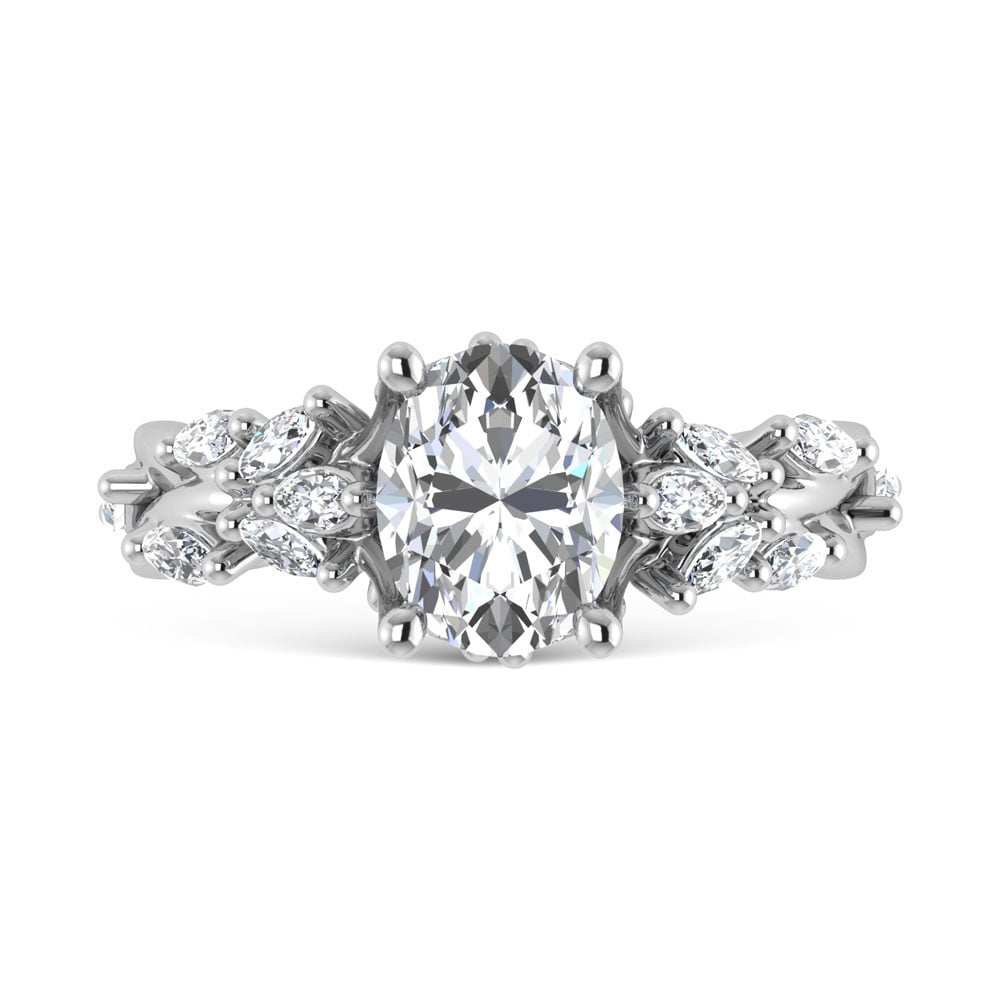 14K White Gold Lab Grown Diamond 2 1/2 Ct.Tw. Oval Shape Engagement Ring (IGI Certified Center 2ct)