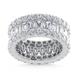 14K White Gold Lab Grown Diamond 7 Ct.Tw. Round and Emerald Shape Fashion Band