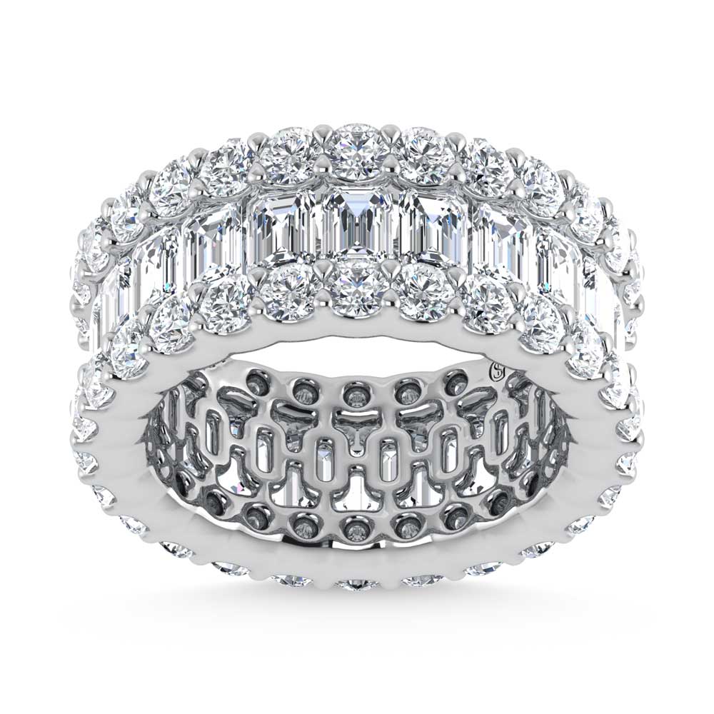 14K White Gold Lab Grown Diamond 7 Ct.Tw. Round and Emerald Shape Fashion Band