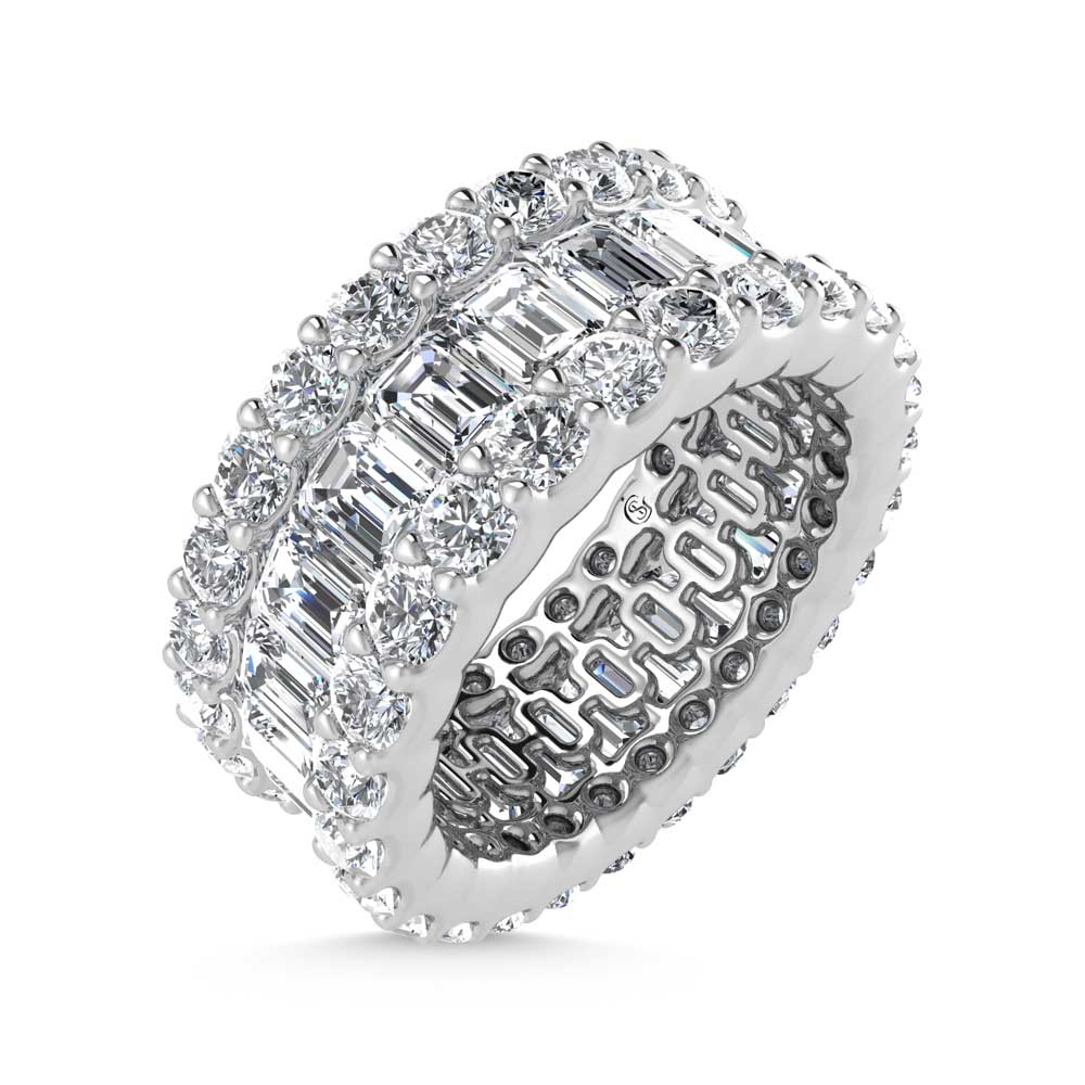 14K White Gold Lab Grown Diamond 7 Ct.Tw. Round and Emerald Shape Fashion Band