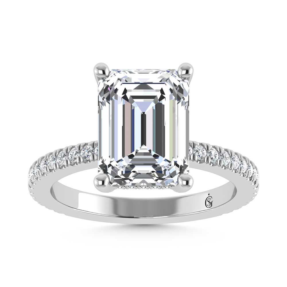 14K White Gold Lab Grown Diamond 2 1/3 Ct.Tw. Emerald Shape Engagement Ring (IGI Certified Center 2ct)