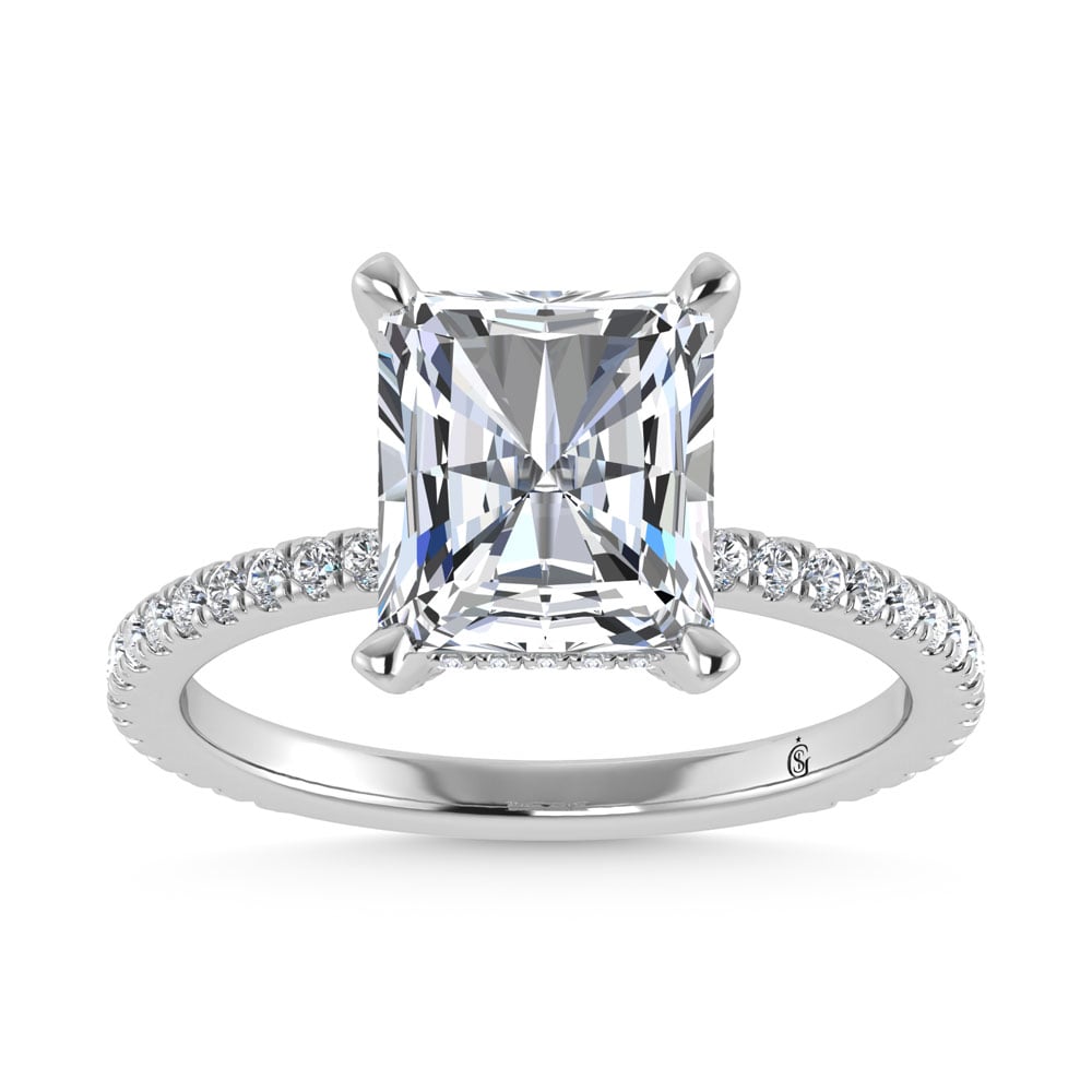 14K White Gold Lab Grown Diamond 3 3/8 Ct.Tw. Radiant Shape Engagement Ring (IGI Certified Center 3ct)