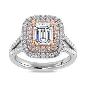 14K Two Tone Lab Grown Diamond 2 3/4 Ct.Tw. Radiant Shape Engagement Ring  (IGI Certified Center 2ct)