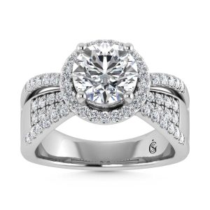 14K White Gold Lab Grown Diamond 2 1/2 Ct.Tw. Round Shape Engagement Ring (IGI Certified Center 2ct)