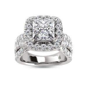 14K White Gold Lab Grown Diamond 3 1/4 Ct.Tw. Princess Shape Engagement Ring (IGI Certified Center 2ct)
