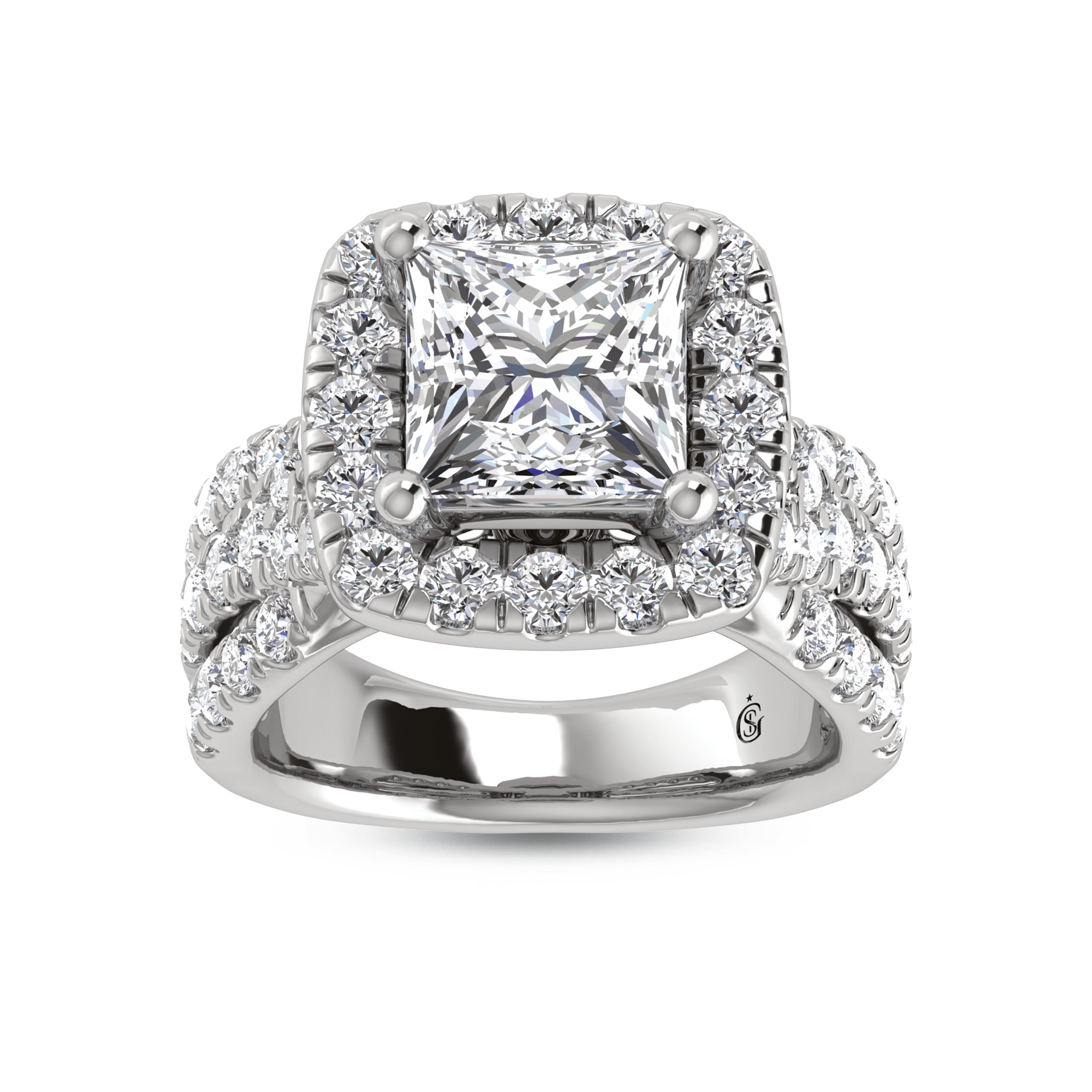 14K White Gold Lab Grown Diamond 3 1/4 Ct.Tw. Princess Shape Engagement Ring (IGI Certified Center 2ct)