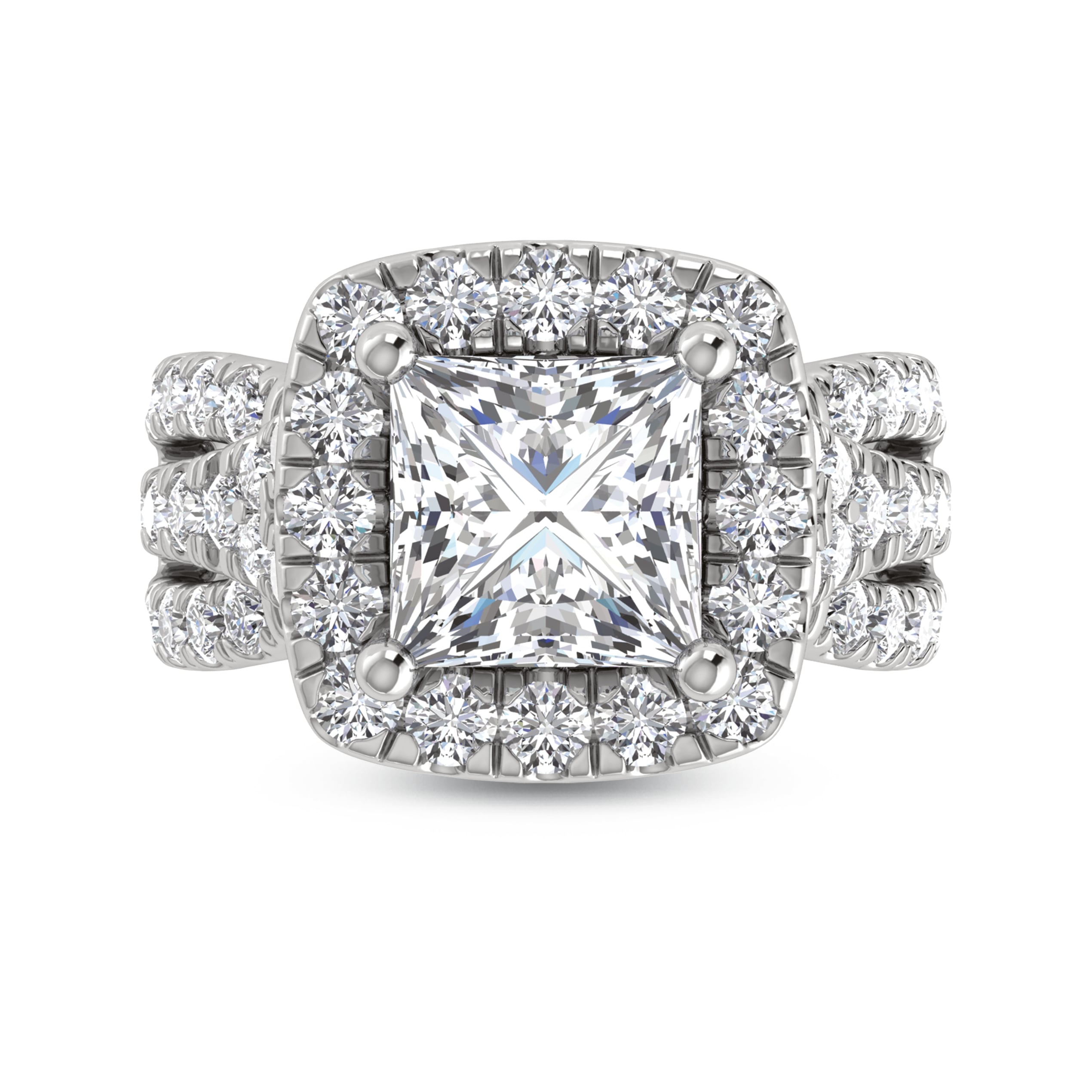 14K White Gold Lab Grown Diamond 3 1/4 Ct.Tw. Princess Shape Engagement Ring (IGI Certified Center 2ct)