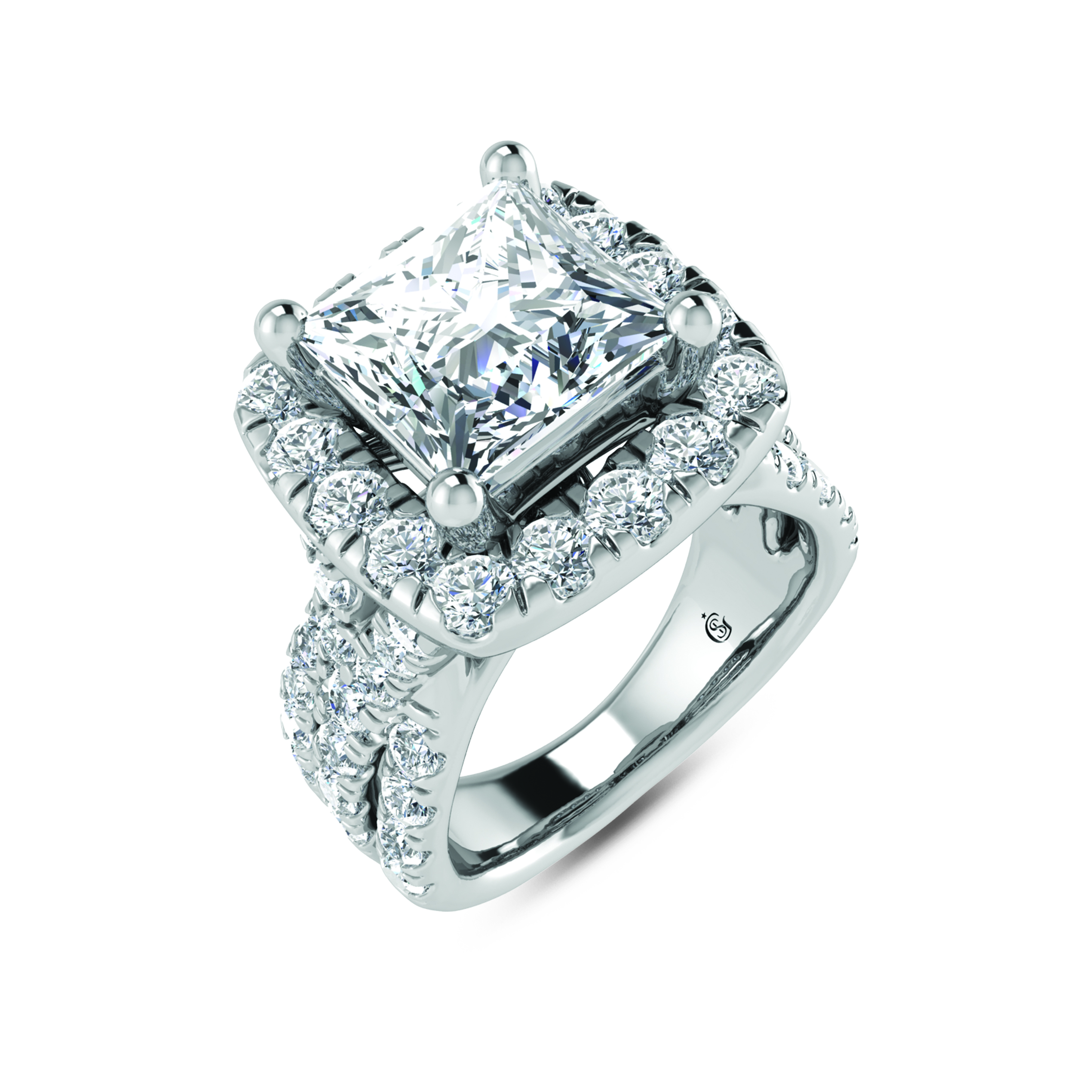14K White Gold Lab Grown Diamond 3 1/4 Ct.Tw. Princess Shape Engagement Ring (IGI Certified Center 2ct)