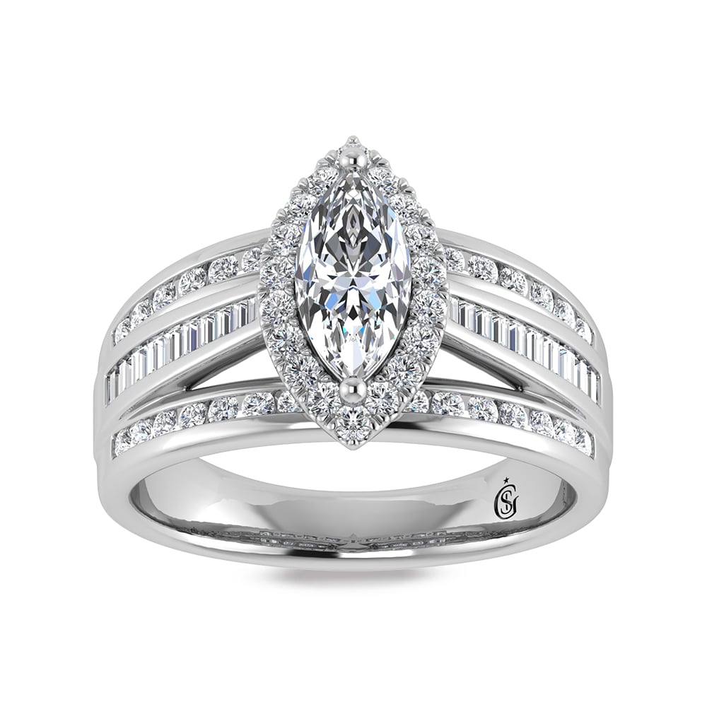 14K White Gold Lab Grown Diamond 4 1/3 Ct.Tw. Marquise Shape Engagement Ring (IGI Certified Center 3ct)